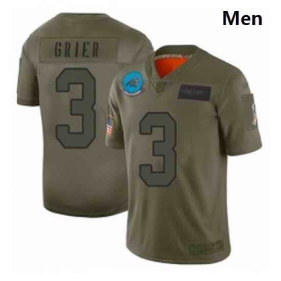 Men Carolina Panthers 3 Will Grier Limited Camo 2019 Salute to Service Football Jersey